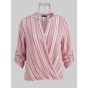 Always Indigo Roll Tab High Low Red And White Stripe Shirt 3X